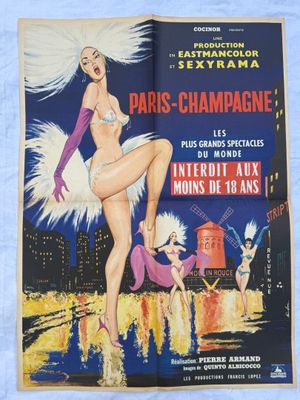 affiche française du film « Paris Champagne », représentant une femme en bikini et un homme en costume
