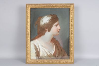 a painting of a woman in a white dress and a gold frame