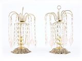 paire de lampes de table en laiton et cristal sur socles