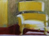 painting of a yellow chair in a corner of a room