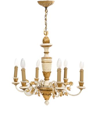 an image of a chandelier with five lights hanging from the ceiling