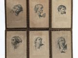 six dessins encadrés représentant des hommes aux expressions faciales variées