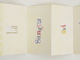 a folded brochure with different designs on it