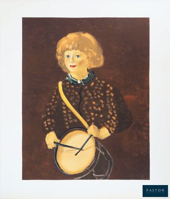 tableau représentant un jeune garçon avec un tambour et un chapeau