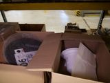a cardboard box with a plastic bowl inside of it