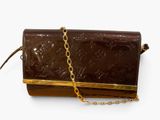 brown louis vuitton clutch bag with chain strap