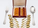 an image of a set of silverware including spoons, forks, and spoons