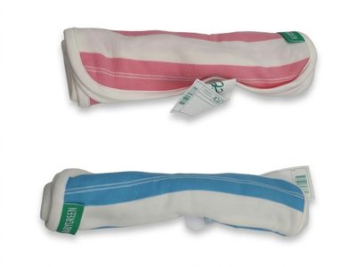 two pairs of pink and blue striped eyeglass cases on a white background