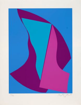 une image représentant une peinture abstraite bleue et rose sur fond bleu