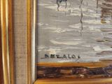 a painting of a bird flying over a body of water