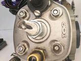 a close up of a motorcycle engine on a table