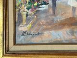 a painting of flowers in a vase on a table