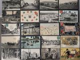 many different pictures of old postcards on the wall