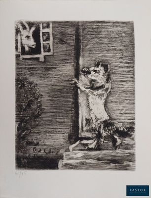 un dessin en noir et blanc représentant un chat assis sur un rebord