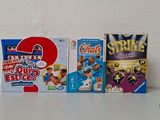 three boxes of cereal sitting on a table next to each other