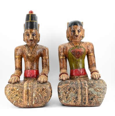 INDONESIE - Couple de marié en bois peint, Loro Blonyo.