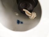 a close up of a toilet bowl with a toothbrush in it