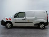 a white van with a red stripe parked in a parking lot