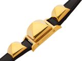 an image of a black and gold bracelet with pyramids on it