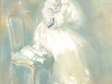 painting of a woman in a white dress holding a baby