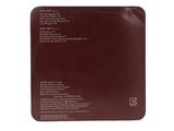 the back cover of a red vinyl album with a white background