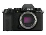 the camera is black and has a purple lens on it