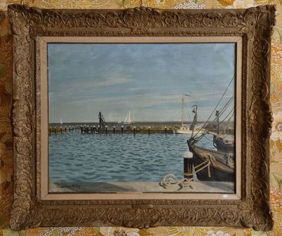 a picture of a painting of a boat in the water