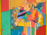 a painting of a man and a woman standing together