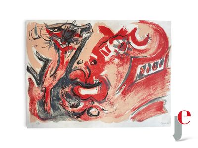 une peinture rouge et noire sur fond blanc