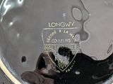 a close up of a glass plate with a logo on it