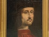 portrait d'un homme vêtu d'une robe rouge et d'un chapeau noir