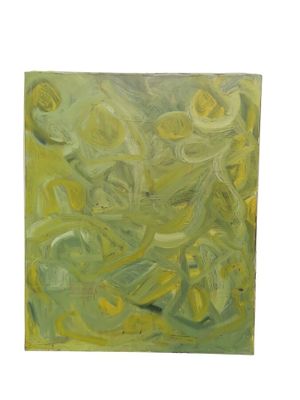 peinture représentant une œuvre abstraite verte et jaune sur fond blanc