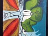 un tableau représentant un oiseau sur lequel figure une croix