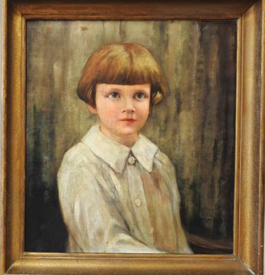 painting of a young boy in a white shirt and brown hair