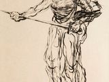 a drawing of a woman holding a knife in her hand