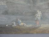 a painting on the wall of a room with a painting of a man and a woman