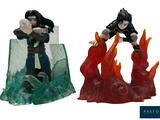 two figurines of naruto and saski on a white background