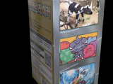 a cardboard box with a picture of a cow and a dog on it