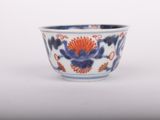 chinese blue and white bowl with red and blue flowers