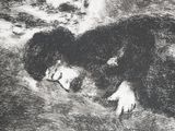 drawing of a black and white cat and a dog laying on the ground