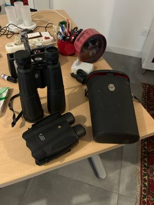 a wooden table with a lot of items on it