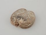 a silver brooch with a bird on it
