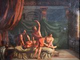 painting of a painting of a group of people in a room