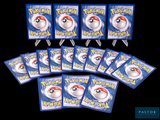 six packs of pokemon trading cards are shown on a black background