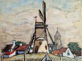 une image représentant un moulin à vent dans un champ