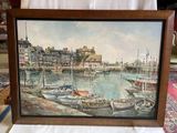 une image d'une peinture de bateaux dans un port