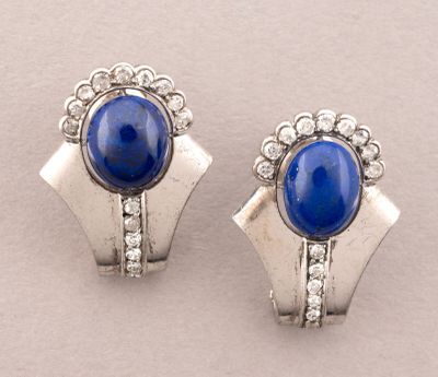 pair of lapis and diamond earrings
