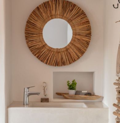 Miroir rond en jacinthe d'eau naturelle , diamètre 64 cm- re…