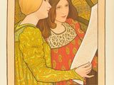 an image of a painting of two women looking at a piece of paper