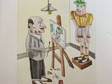 tableau représentant un homme en haut-de-forme en train de peindre le portrait d'un homme en haut-de-forme